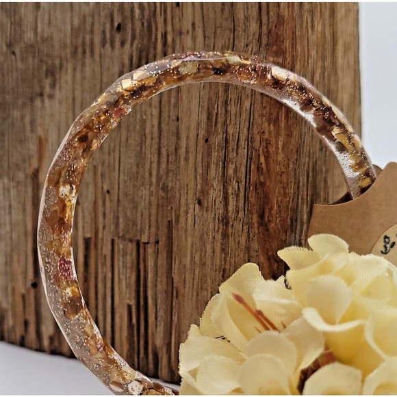 Zoey Rae Creations Jewelry - Handmade Resin Bracelet Bangle Brown Gold Glitter Metal Flakes Textured Round